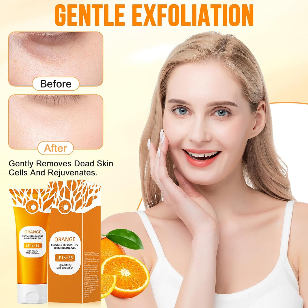Natural Orange Enzymes Exfoliating Brightening Gel, Deep Cleansing & Moisturising Exfoliating Scrub for Women